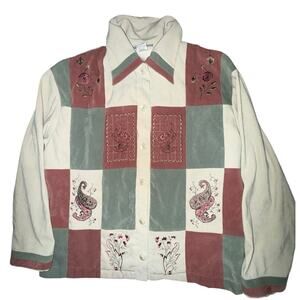 G.W. Petite Division of Graff Vintage Patchwork Embroidered Button Up Jacket Tan